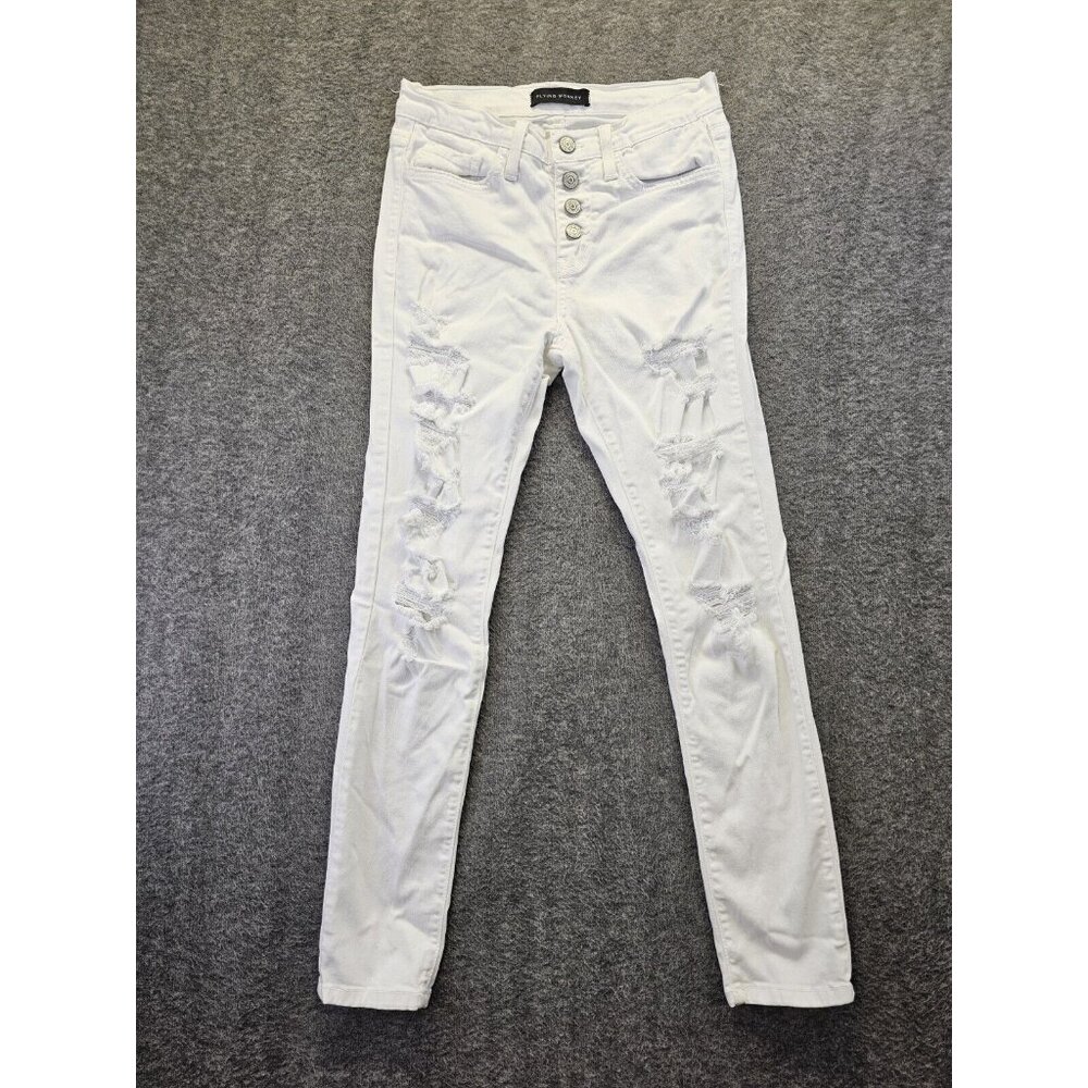 Flying Monkey Skinny Jeans Womens Size 26 White Distressed Button Fly